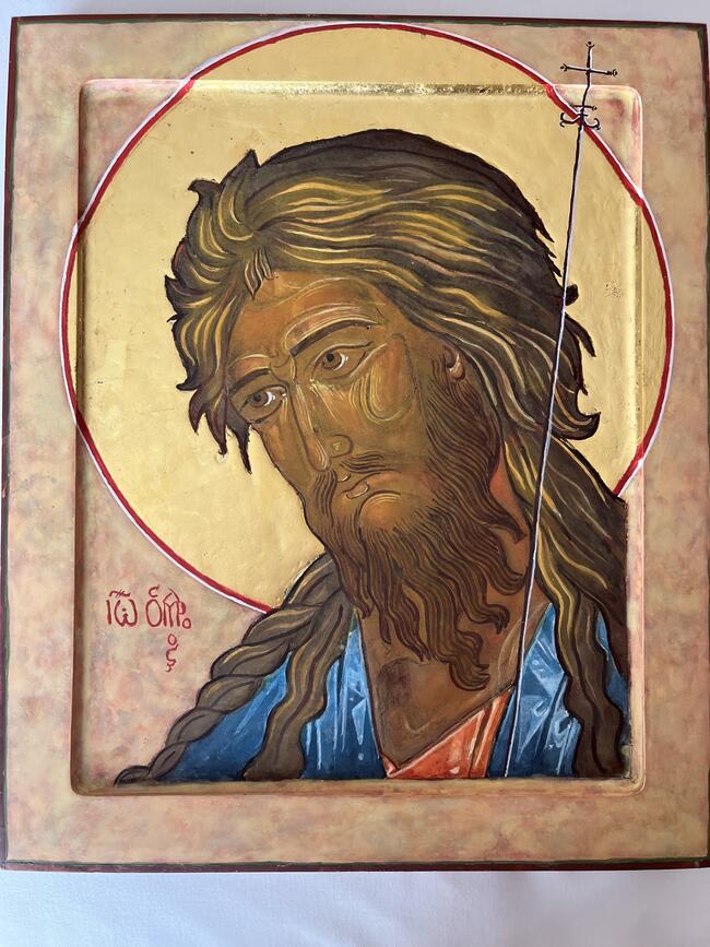 St John the Baptist, on traditional 1 inch thick icon board, with 24 carat gold halo, painted in January 2026