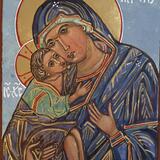 Theotokos Episkepsis, egg tempera and gold leaf of clayboard, May 2025 Greece