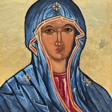 Theotokos in the style of Salus Romani Populist, egg tempera and gold leaf on clayboard, Oct 2025 Hong Kong