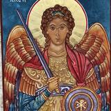 archangel Michael, Egg Tempera and  Gold Leaf on 1/8' clay board, Nov 2025 Hong Kong