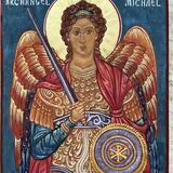 Archangel Michael, Egg Tempera Gold Leaf on 1' thick solid wood traditional icon board, Nov 2025, Hong Kong