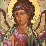 Archangel Gabriel on 8x10 clayboard, Halo is 24 K gold, completed in Hong Kong in December 2025