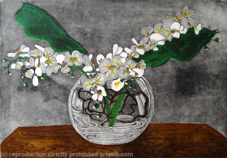 Orchids in a Globe Vase