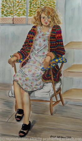 Evie in a Harlequin Cardigan