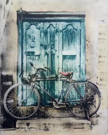 Old Green Door with Bicycle