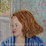 Evie in a Blue Cardigan with Indian Batik