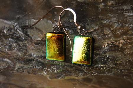 Glass Earrings Golden Forest