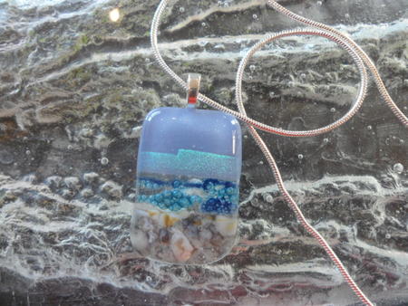 Pale Blue Square Pendant Silver Chain 