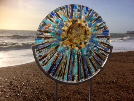 On the beach fused glass Orb