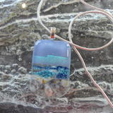 Pale Blue Square Pendant Silver Chain 