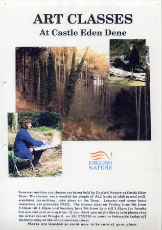 Poster advertising outdoor art classes at Castle Eden Dene wood
