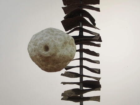 'Betula' hanging from ceiling at Brantwood residency exhibition 2015