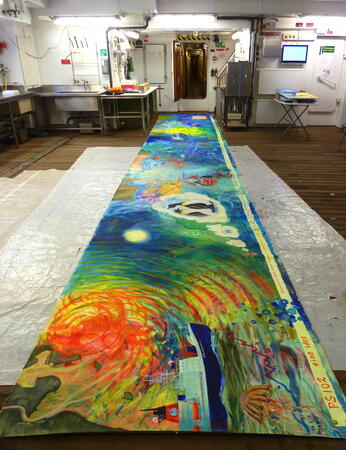 Finished expedition collaborative mural in my large studio on Polarstern below the helideck