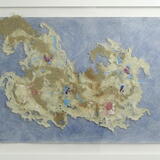 Paper cloud collaged with laser prints of ancient peat bog pollen grains photographed under a microscope at Northumbria University department of Geography 2014