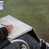 painting scientific equipment on Polarstern's  Monkey Island deck  in the late afternoon