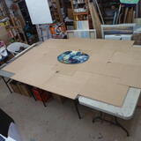 Stage 3 production- marking out an elipse on the 13 'jigsaw' pieces 