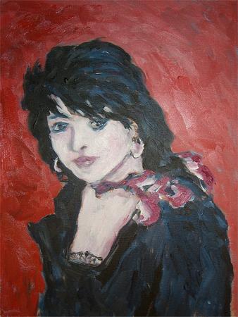 girl with red background