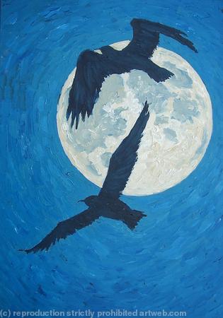 gulls against the moon