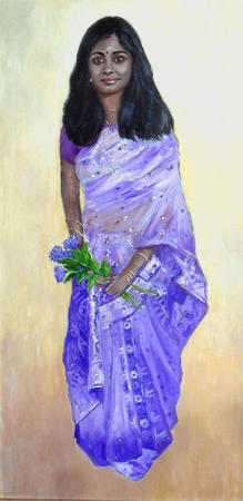 sabna ravindran in purple sari