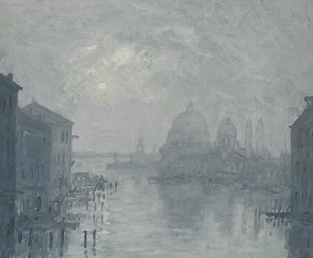 venice, grand canal in mist