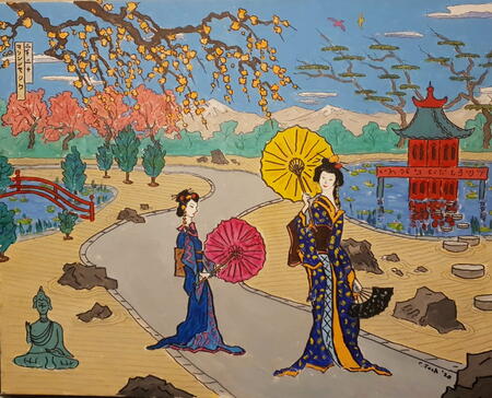 geishas in zen garden