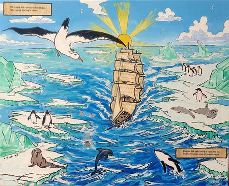 An albatross brings luck and guides the ship out of the ice