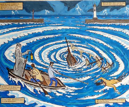 The ship sinks in a huge whirlpool: the mariner is saved