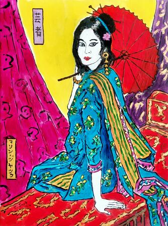 geisha with red parasol