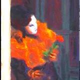 venice carnival, pierrot with gold top, side view