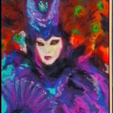 venice carnival, purple figure with peacock feathers