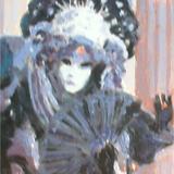 figure in black and purple, half figure, venice carnival