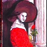 masked figure with large hat, venice carnival