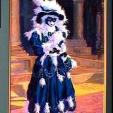 masked figure with feathered hat, venice carnival