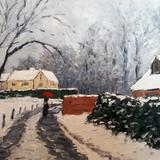 snowscene with red umbrealla