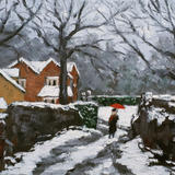 snow scene with red umbrella VI