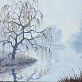 mist on river with willow tree II