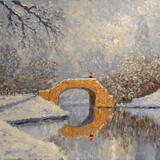 snow scene with bridge