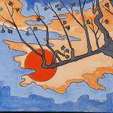 sun setting behind branch