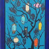 owl in tree of lights