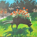 wheelbarrow with flowers