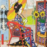 geisha on red chair