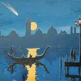 venetian nocturne with moon and comet