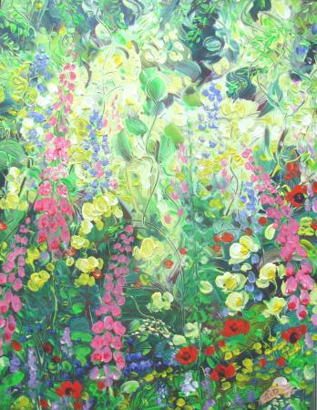 Garden border with foxgloves