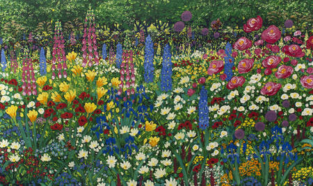 The floral painting from which John designed the four lampshades