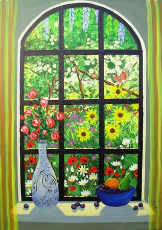 VIEW THROUGH A WINDOW - Beautiful garden