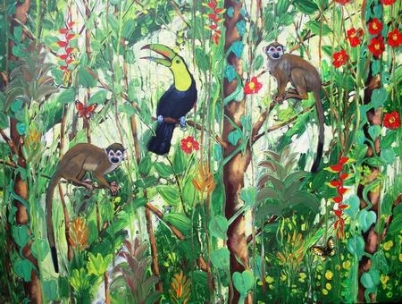 Squirrel monkeys and Toucan 