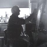 John in the potting shed studio at Nymans