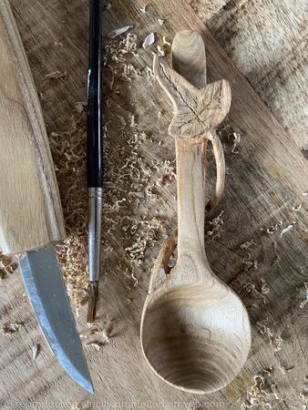 Single ivy leaf  small spoon carved in Hawthorn.