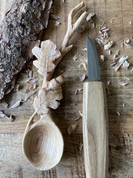 Oak leaves and acorn. Carved from Sycamore