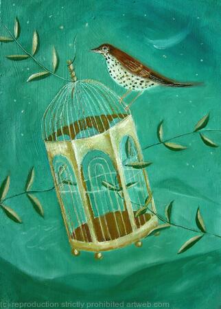 Gilded Cage with songthrush